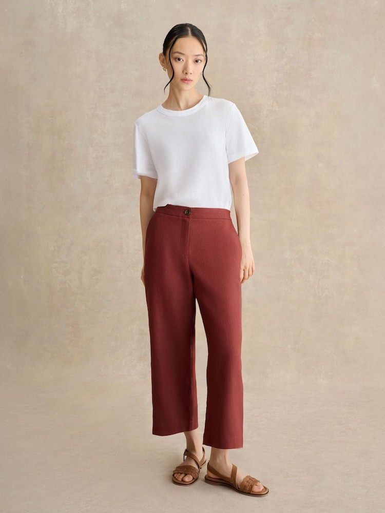 Hobbs Syrup Brown Petite Lillie Linen Cropped Trousers - Image 1 of 5 Hobbs Syrup Brown Petite Lillie Linen Cropped Trousers - Image 1 of 5