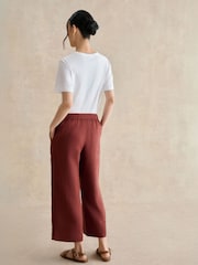 Hobbs Syrup Brown Petite Lillie Linen Cropped Trousers - Image 2 of 5