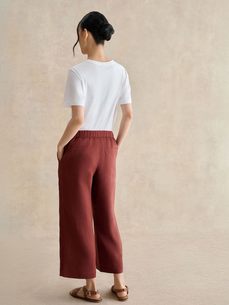 Hobbs Syrup Brown Petite Lillie Linen Cropped Trousers - Image 2 of 5 Hobbs Syrup Brown Petite Lillie Linen Cropped Trousers - Image 2 of 5