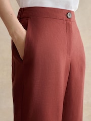 Hobbs Syrup Brown Petite Lillie Linen Cropped Trousers - Image 3 of 5