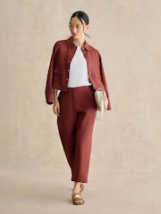 Hobbs Syrup Brown Petite Lillie Linen Cropped Trousers - Image 4 of 5