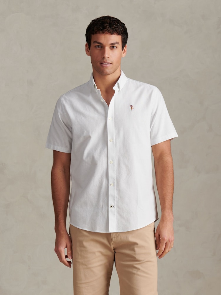 U.S. Polo Assn. White Oxford Stripe Short Sleeve Shirt - Image 1 of 7