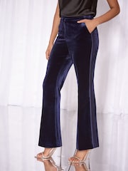 Lipsy Navy Velvet Kick Fare Trousers - Image 2 of 5