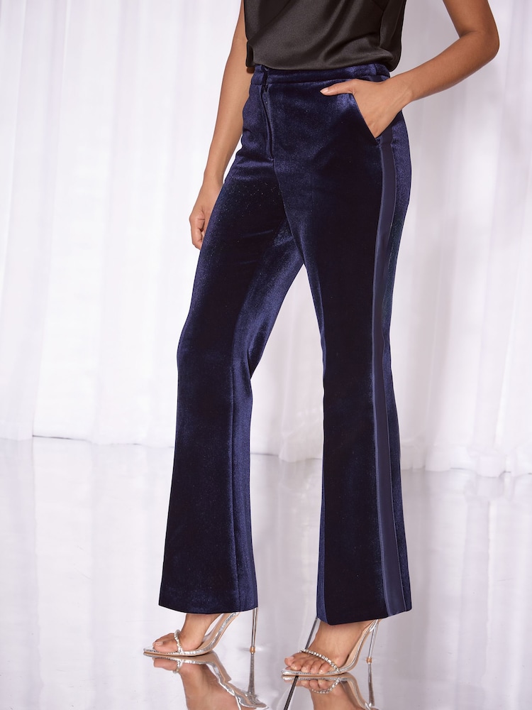 Lipsy Navy Velvet Kick Fare Trousers - Image 2 of 5