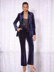 Lipsy Navy Velvet Kick Fare Trousers - Image 3 of 5