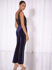 Lipsy Navy Velvet Kick Fare Trousers - Image 5 of 5