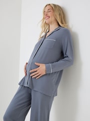 JoJo Maman Bébé Blue Jersey Maternity Pyjama Set - Image 1 of 6