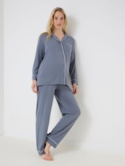 JoJo Maman Bébé Blue Jersey Maternity Pyjama Set - Image 2 of 6