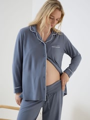 JoJo Maman Bébé Blue Jersey Maternity Pyjama Set - Image 5 of 6