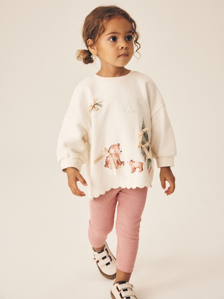 Cream Christmas Embroidery Sweatshirt and Leggings Set (3mths-7yrs) - Image 1 of 3 Cream Christmas Embroidery Sweatshirt and Leggings Set (3mths-7yrs) - Image 1 of 3