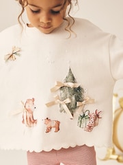 Cream Christmas Embroidery Sweatshirt and Leggings Set (3mths-7yrs) - Image 3 of 3