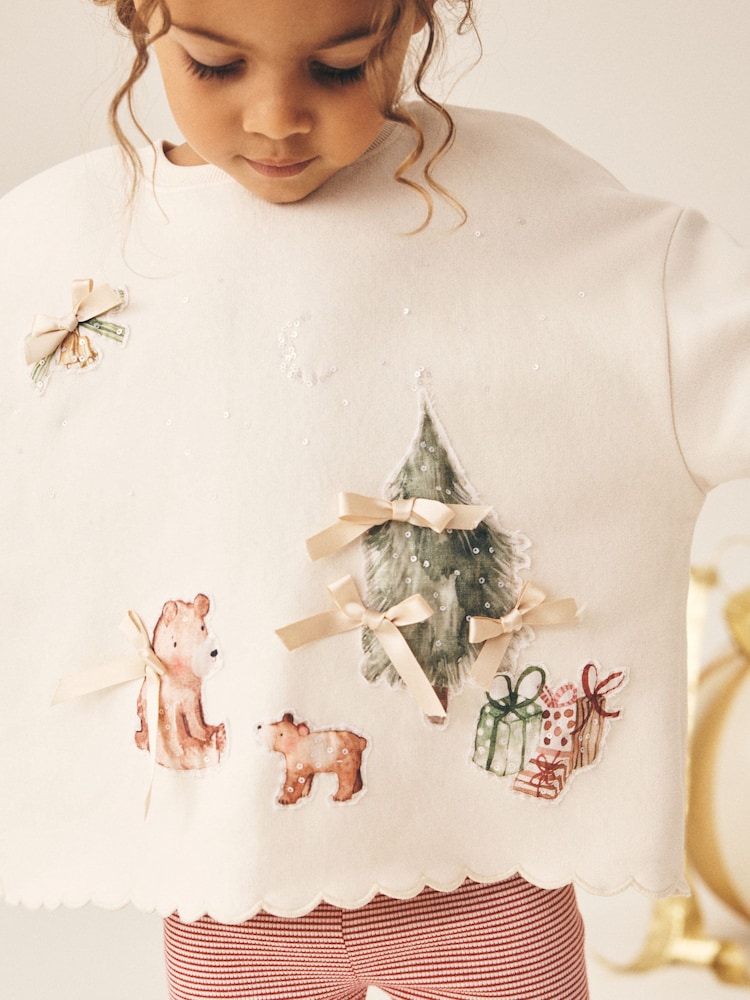 Cream Christmas Embroidery Sweatshirt and Leggings Set (3mths-7yrs) - Image 3 of 3 Cream Christmas Embroidery Sweatshirt and Leggings Set (3mths-7yrs) - Image 3 of 3