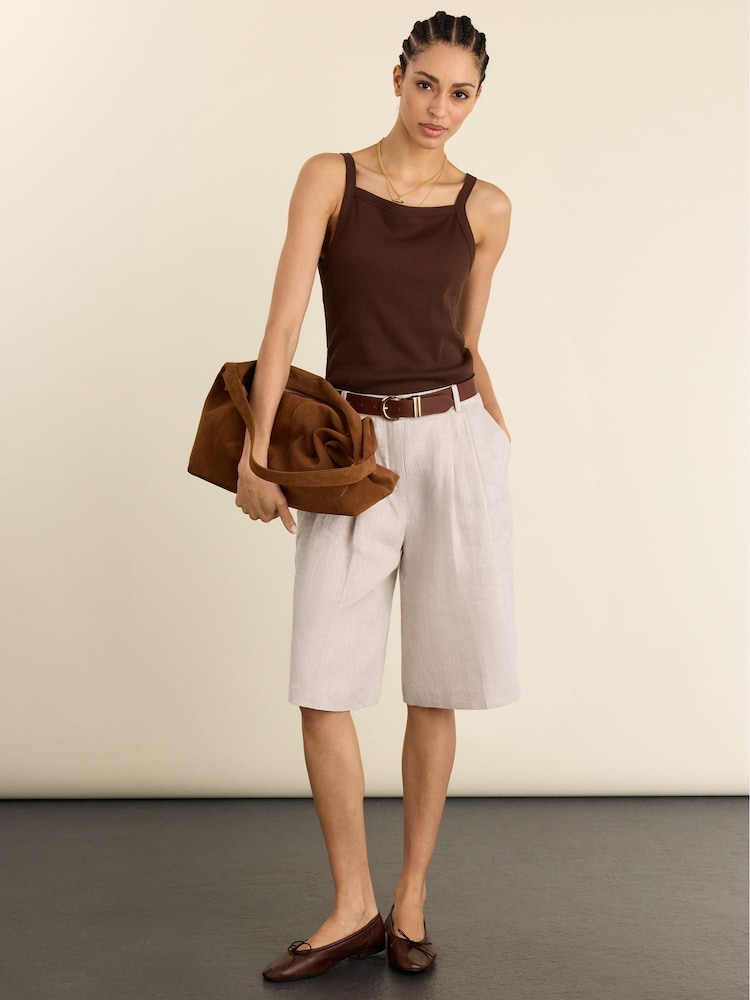 Baukjen Cream Tobi Long Tailored Linen Shorts - Image 1 of 5