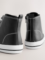 Black Faux Leather Standard Fit (F) Lace Up High Top Trainers - Image 4 of 5