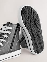 Black Faux Leather Standard Fit (F) Lace Up High Top Trainers - Image 5 of 5