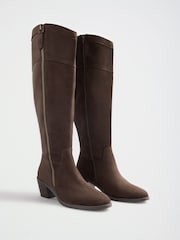 Love & Roses Chocolate Brown Faux Suede High Leg Zipped Mid Heel Riding Boots - Image 4 of 7