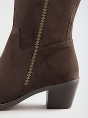 Love & Roses Chocolate Brown Faux Suede High Leg Zipped Mid Heel Riding Boots - Image 6 of 7