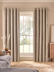 Natural Dark Blackout/Thermal Plush Chenille Eyelet Curtains - Image 2 of 5