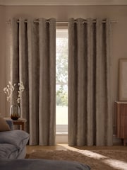 Natural Dark Blackout/Thermal Plush Chenille Eyelet Curtains - Image 3 of 5