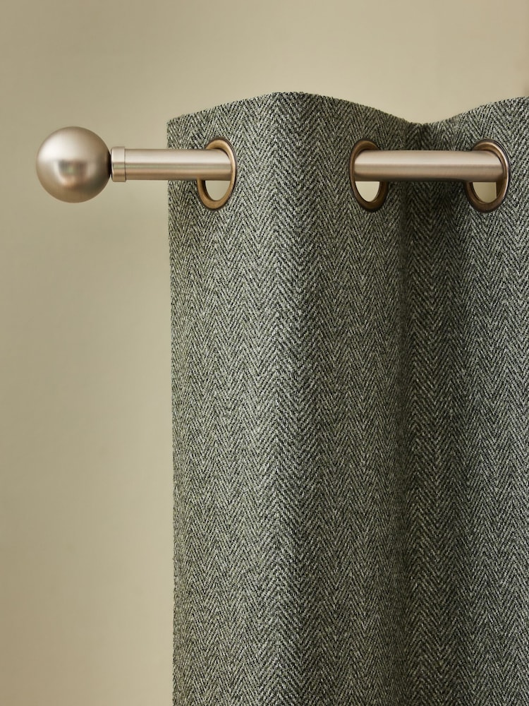 Green Brushed Herringbone Eyelet Blackout/Thermal Curtains - Image 1 of 5