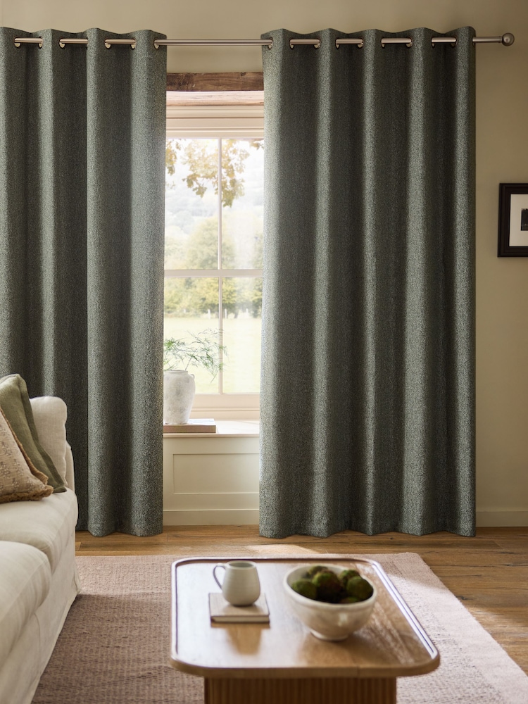 Green Brushed Herringbone Eyelet Blackout/Thermal Curtains - Image 2 of 5