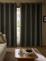 Green Brushed Herringbone Eyelet Blackout/Thermal Curtains - Image 3 of 5