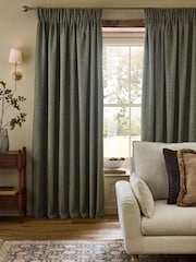Green Blackout/Thermal Brushed Herringbone Pencil Pleat Curtains - Image 2 of 7