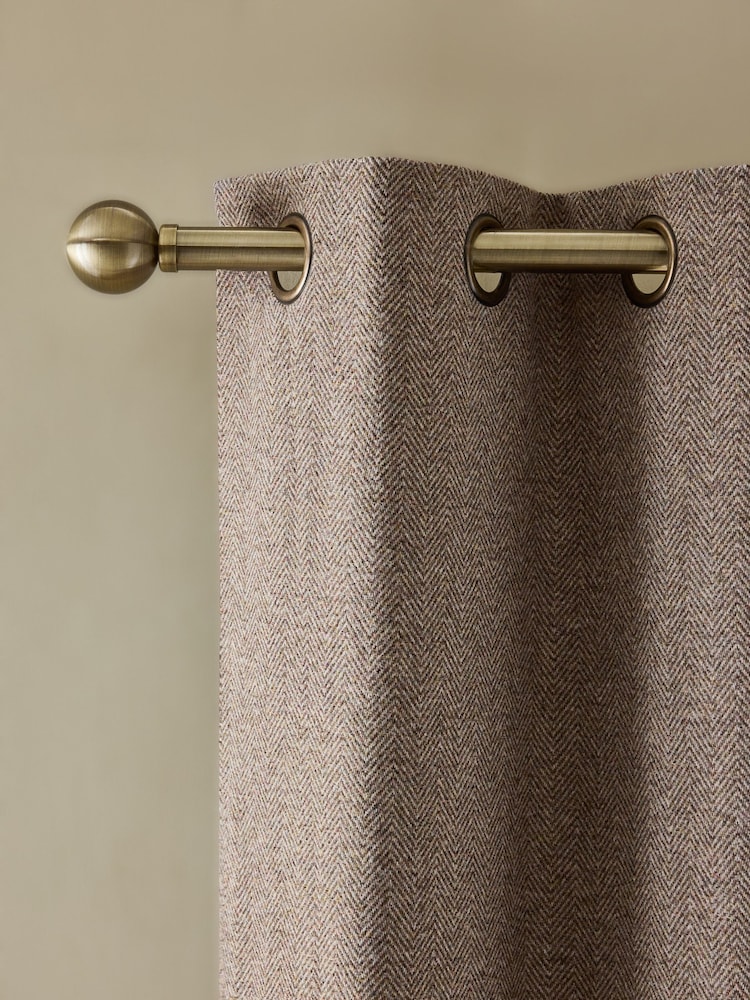 Brown Brushed Herringbone Eyelet Blackout/Thermal Curtains - Image 1 of 5