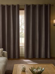 Brown Brushed Herringbone Eyelet Blackout/Thermal Curtains - Image 3 of 5