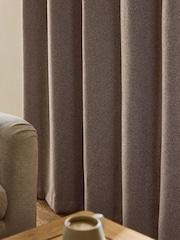 Brown Brushed Herringbone Eyelet Blackout/Thermal Curtains - Image 4 of 5