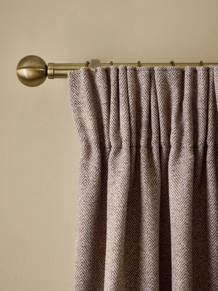 Brown Blackout/Thermal Brushed Herringbone Pencil Pleat Curtains - Image 1 of 5