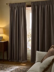 Brown Blackout/Thermal Brushed Herringbone Pencil Pleat Curtains - Image 3 of 5
