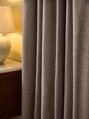 Brown Blackout/Thermal Brushed Herringbone Pencil Pleat Curtains - Image 4 of 5