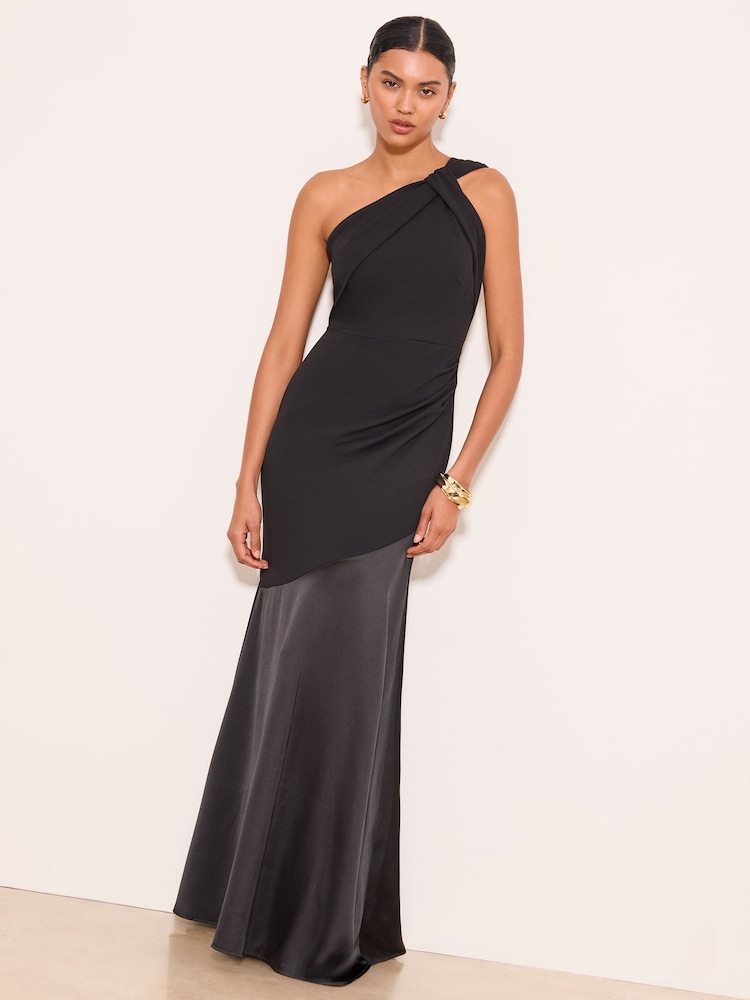 Lipsy Black Satin Mix Structured Fishtail Bridesmaid Maxi Dress - Image 1 of 5 Lipsy Black Satin Mix Structured Fishtail Bridesmaid Maxi Dress - Image 1 of 5