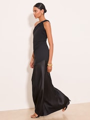 Lipsy Black Satin Mix Structured Fishtail Bridesmaid Maxi Dress - Image 2 of 5