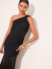 Lipsy Black Satin Mix Structured Fishtail Bridesmaid Maxi Dress - Image 3 of 5