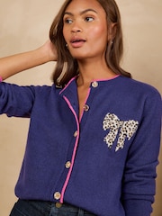 Մանուշակագույն - Love & Roses Crew Neck Leopard Bow Detail Knitted Cardigan - Պատկեր 2 5-ից