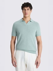 MOSS Blue Linen Blend Skipper Polo Shirt - Image 1 of 4