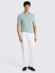 MOSS Blue Linen Blend Skipper Polo Shirt - Image 2 of 4