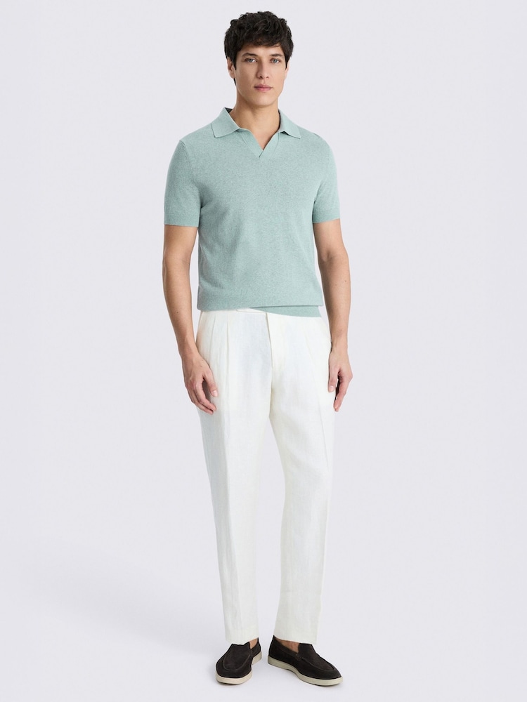 MOSS Blue Linen Blend Skipper Polo Shirt - Image 2 of 4