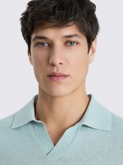 MOSS Blue Linen Blend Skipper Polo Shirt - Image 3 of 4