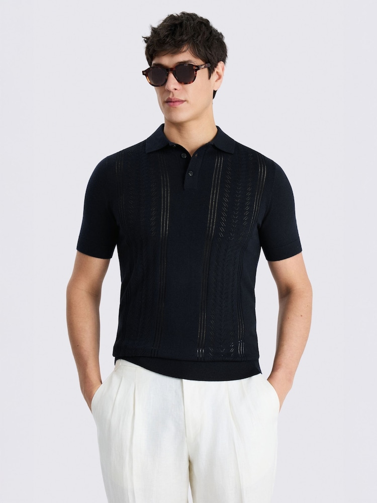 Blau - MOSS Pointelle Polo Shirt - Bild 1 von 4