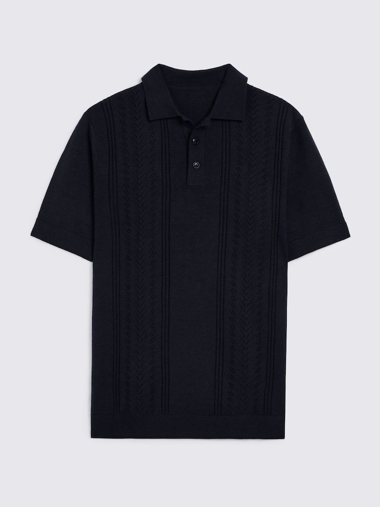 Blau - MOSS Pointelle Polo Shirt - Bild 4 von 4