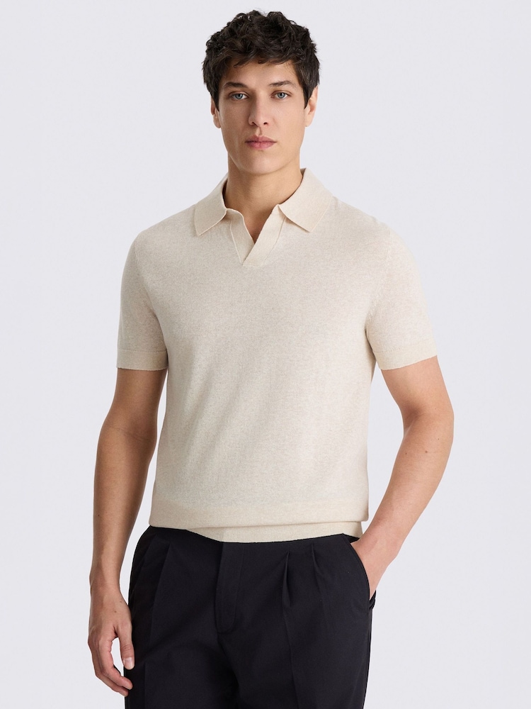MOSS Natural Linen Blend Skipper Polo Shirt - Image 1 of 4