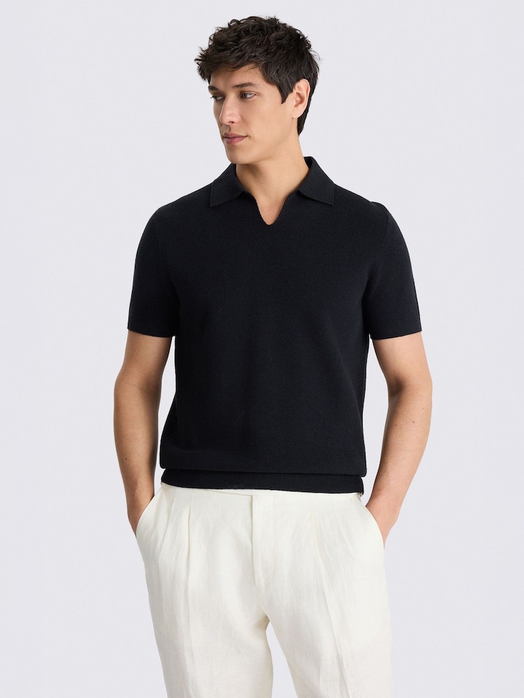 MOSS Black Linen Blend Milano Skipper Polo Shirt - Image 1 of 3