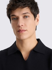 MOSS Black Linen Blend Milano Skipper Polo Shirt - Image 2 of 3