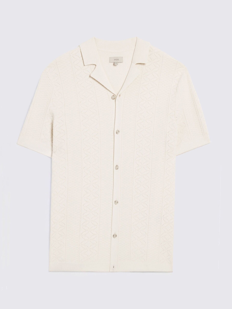MOSS Off-White Pointelle Cuban Collar Shirt - Image 4 of 4 MOSS Off-White Pointelle Cuban Collar Shirt - Image 4 of 4