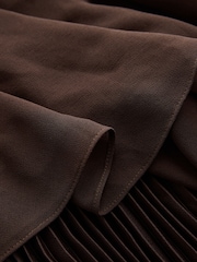 CERENE Jade Brown Long Sleeve Pleated Satin Midi Dress - Image 7 of 10