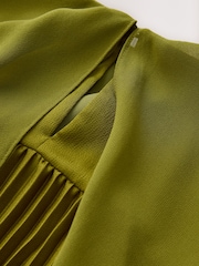 CERENE Jade Green Long Sleeve Pleated Satin Midi Dress - Image 12 of 13