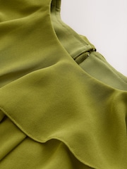 CERENE Jade Green Long Sleeve Pleated Satin Midi Dress - Image 7 of 13